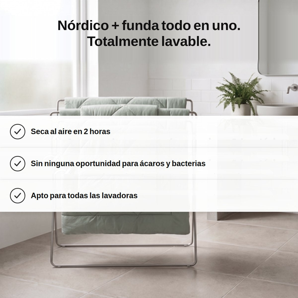 Nórdico y funda todo en uno, totalmente lavable, seca al aire en 2 horas
