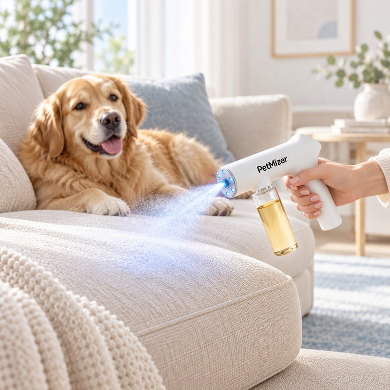 PetMizer auf einem Stoffsofa